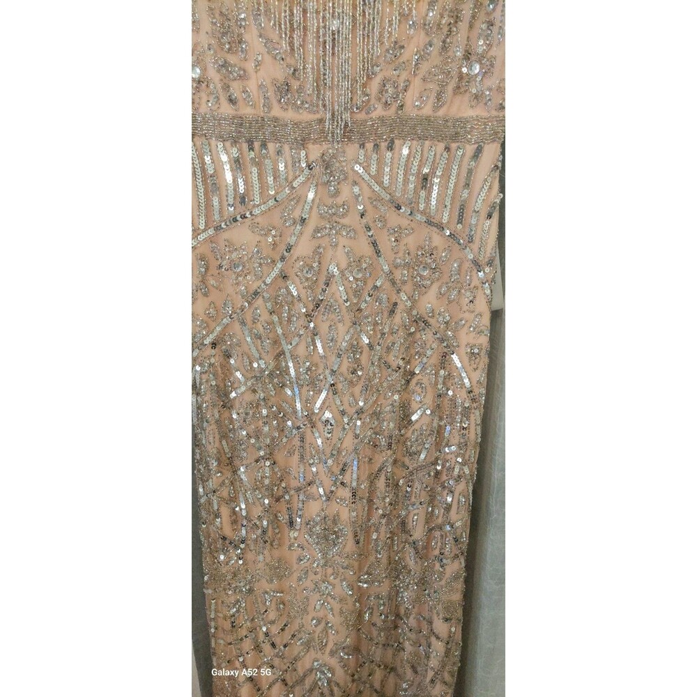 Mac Duggal Size 8 #4715 Platinum Embellished Cap Sleeve Mermaid Gown Dress *read - Picture 4 of 11
